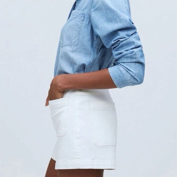 NWT Madewell Women's Denim Emmett Short Patch Pocket High-Rise Sailor White 32 - Picture 2 of 12